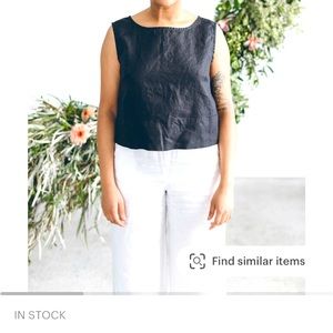 Linenfox crop black linen top size medium in grey stripe
